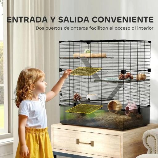 Jaula para Animales Pequeños con Múltiples Niveles Bandeja y Accesorios Incluidos 73x47x80 cm Negro [4]