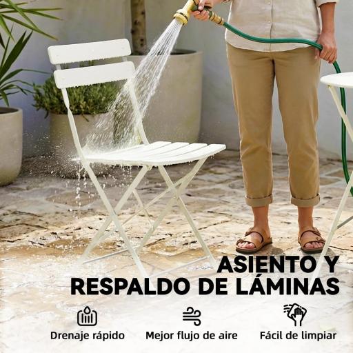 Conjunto de Jardín Plegable con 2 Sillas Plegables Mesa Redonda Estructura Metálica Electrofórica para Balcón Crema [5]