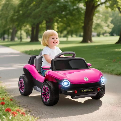 Coche Eléctrico para Niños de +3 Años Volkswagen E-Buggy 12V con Mando a Distancia 2,4 G Ruedas con Suspensión Rosa