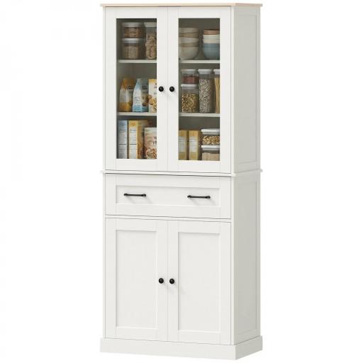Mueble Auxiliar de Cocina con 2 Puertas de Acrílico Cajón Grande Estantes Ajustables 76x40x182,5 cm Crema [8]