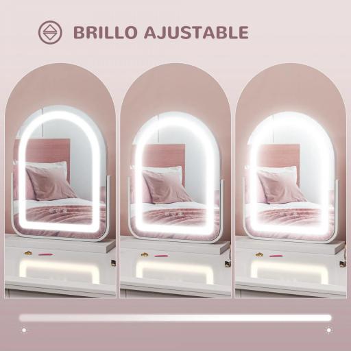Espejo de Maquillaje con Luz LED Iluminación Ajustable Rotación Regulable de 360° y Control Táctil 33x12x44,5 cm Blanco [3]