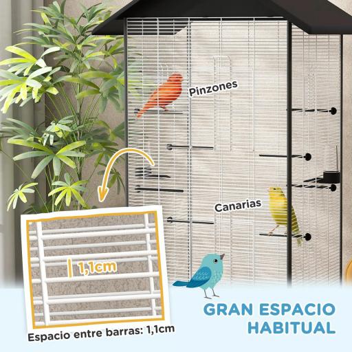 Jaula para Pájaros con Ruedas Pajarera Metálica con Bandeja Extraíble Puertas 79x65x155 cm Negro [2]
