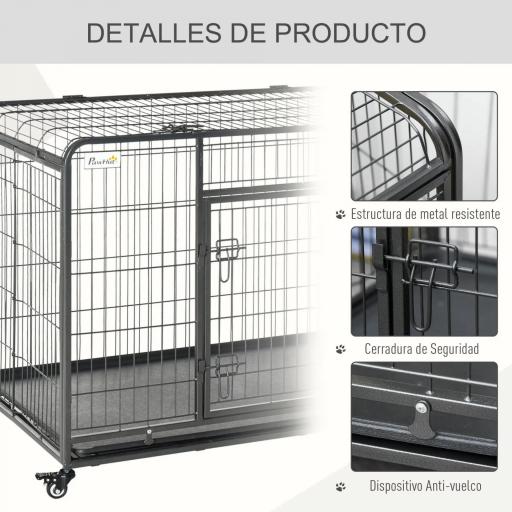 Jaula para Perros Plegable de Metal Jaula para Perros Grandes 125x76x81 cm con Ruedas y Frenos Bandeja Extraíble y Puerta con Pestillos para Golden Retriver Labrador Gris Oscuro [1]