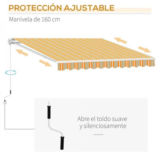 Toldo Manual Retráctil 300x250 cm, Toldo Exterior Terraza con Ángulo Ajustable, Brazo Articulado, Montaje a Pared, Estructura de Aluminio, Anti-UV e Impermeable, para Jardín Amarillo y Blanco [3]