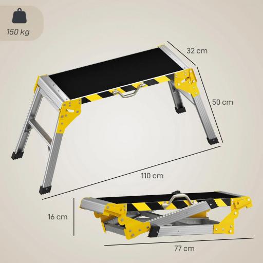 Banco de Trabajo Antideslizante Soporte de Herramientas Plegable de Aluminio con Asa 150 kg 110x32x50 cm Negro [1]