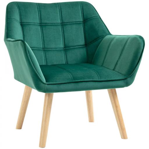 Butaca de Salón Moderna Tapizado en Terciopelo con Asiento Ancho Patas de Madera Sillón Relax para Sala de Estar Verde [9]