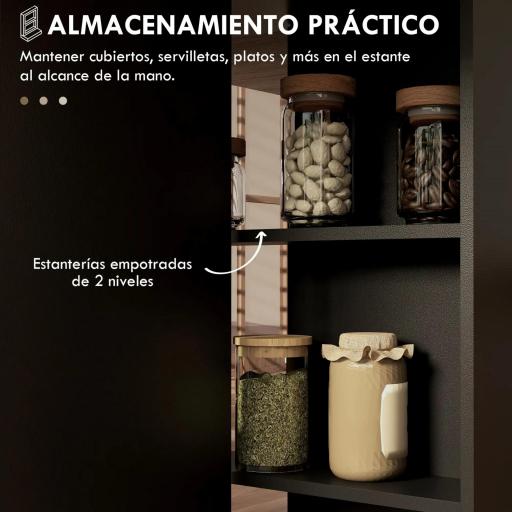 Mesa de Cocina Plegable con Ruedas 2 Estantes de Almacenaje y 2 Alas Abatibles Estilo Moderno 75x140x74 cm Natural [6]