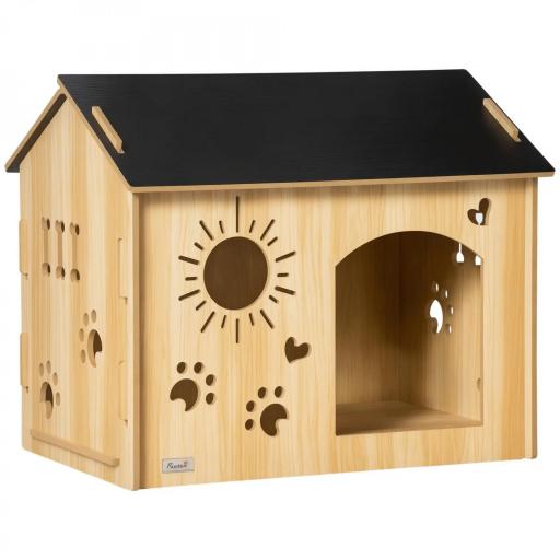 Caseta de Madera para Perros Pequeños Caseta de Interior para Mascotas con Grabados de Formas 69x50x58,5 cm Roble [8]