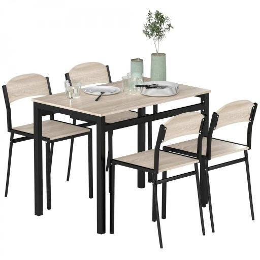 Juego de Mesa y 4 Sillas de Comedor Estilo Moderno Marco Metálico para Espacios Pequeños Negro [8]