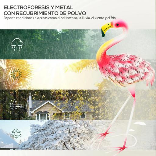 Estatua para Jardín de Flamenco de Metal para Exterior para Decoración de Césped Patio Estanque 27x14x60 cm Rosa [5]