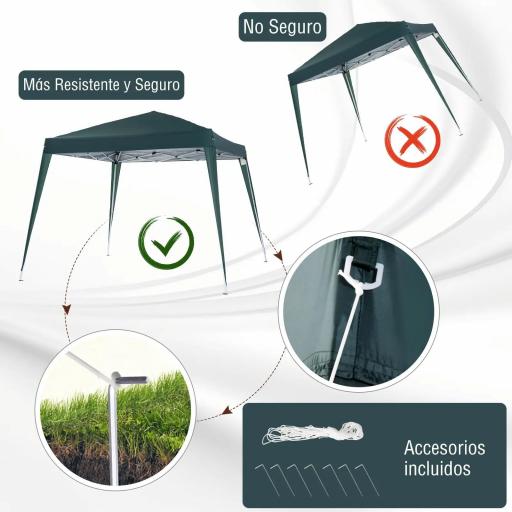 Carpa Plegable 3x3 m, Pop-up, Cenador Pabellón de Jardín, Altura Ajustable con Bolsa de Transporte, Anti-UV, Impermeable, Gazebo para Camping, Fiestas, Exterior, Verde [3]