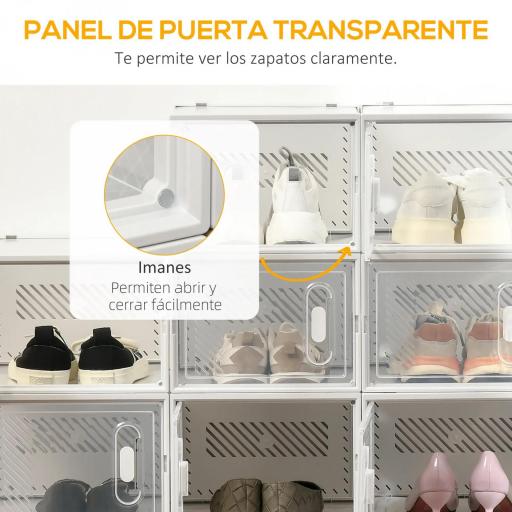 Organizador de Zapatos Modular Estantería Modulable con 18 Cubos Puertas Magnéticas 28x36x21 cm Transparente [3]