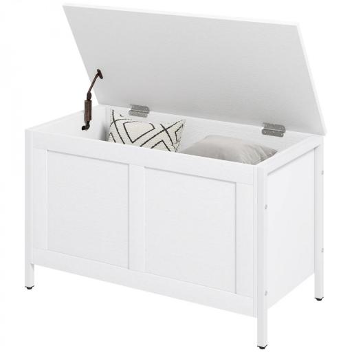 Baúl de Almacenaje para Dormitorio 95 L con Tapa Banco de Almacenaje con Bisagra de Seguridad 80x40x50 cm Blanco Veteado [8]