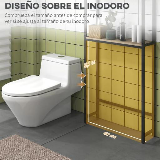 Mueble sobre Inodoro con 2 Puertas Estante Ajustable Estante Abierto para Espacio Pequeño 64x19x178 cm Natural [8]
