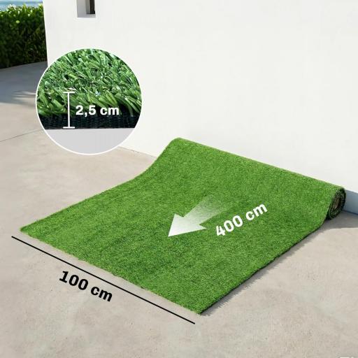 Césped Sintético 1m x 4m Alfombra Césped Artificial con Altura de Hierba 10 mm Drenaje Automático Verde [1]