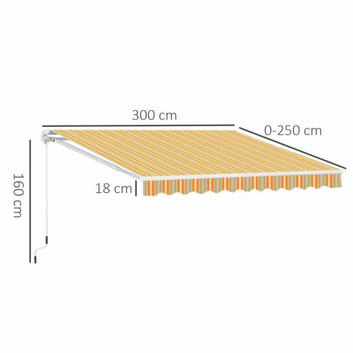 Toldo Manual Retráctil 300x250 cm, Toldo Exterior Terraza con Ángulo Ajustable, Brazo Articulado, Montaje a Pared, Estructura de Aluminio, Anti-UV e Impermeable, para Jardín Amarillo y Blanco [1]