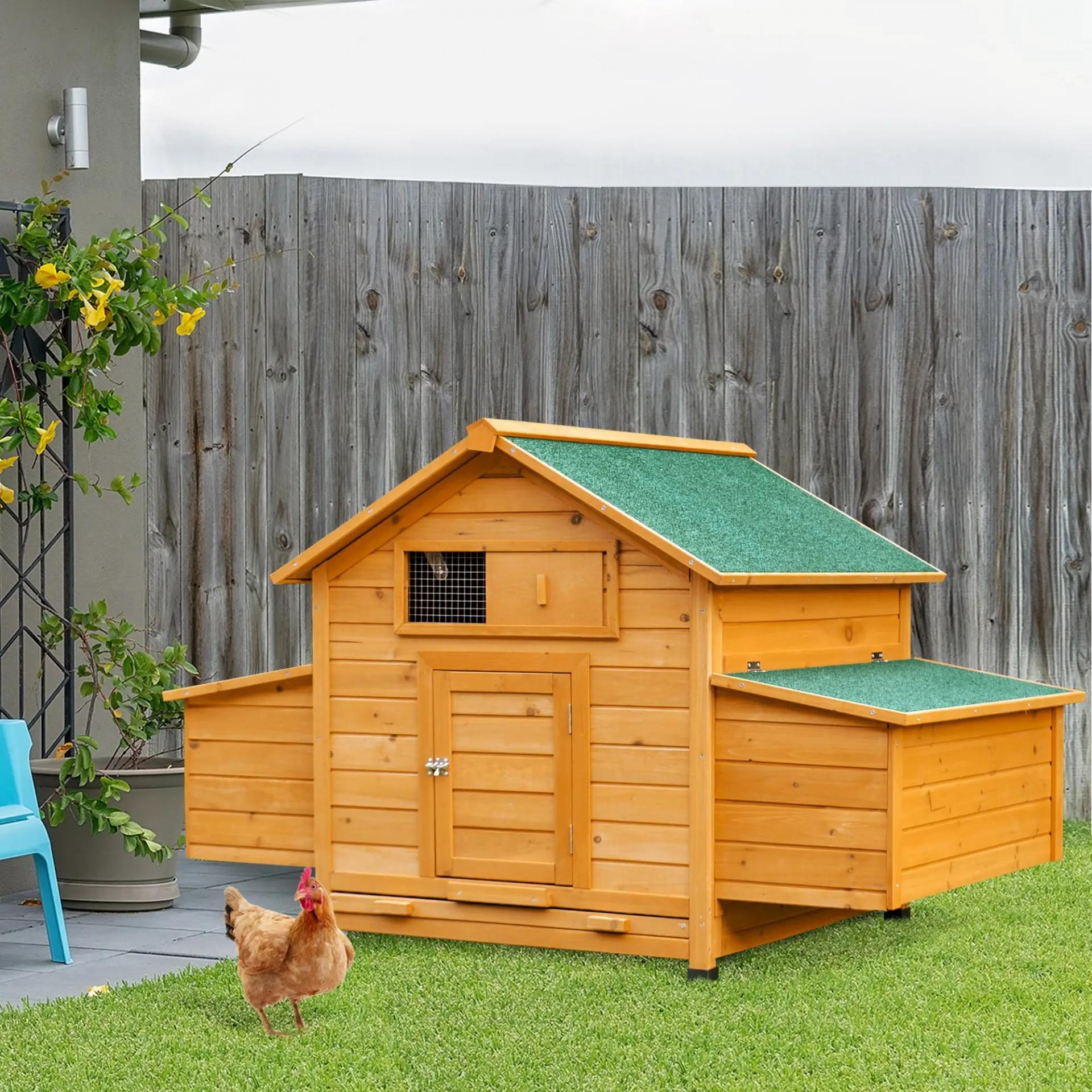 Gallinero para Exterior 150x100x96,5 cm Gallinero de Madera con 2 Nidos Bandeja Extraíble Techo Abatible Natural