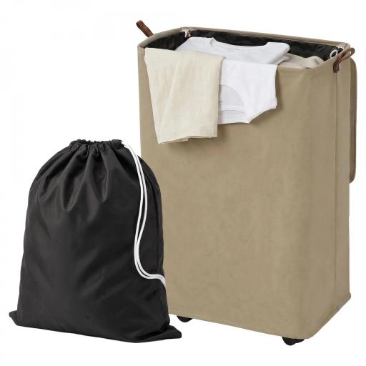 Cesto de Ropa Sucia con Tapa y Ruedas 50L Cesta de Ropa Sucia Plegable con Bolsa con Cordón Extraíble 40x30x65 cm Camel [11]