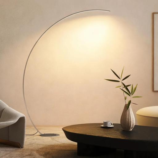 Lámpara de Pie Forma Arco con Brillo y Temperaturas de Color Ajustables 3000K-6500K Mando a Distancia Magnético Plata