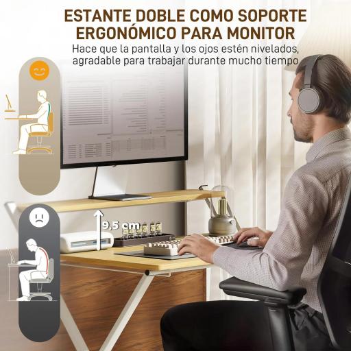 Escritorio Plegable con Estante Abierto Escritorio Pequeño para Estudio Hogar Oficina 86x66x82 cm Natural [2]