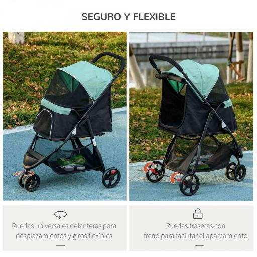 Carrito para Perros Pequeños con Cesta de Almacenaje Cubierta para Lluvia y Ventana de Malla 80,5x51,5x100 cm Verde [5]