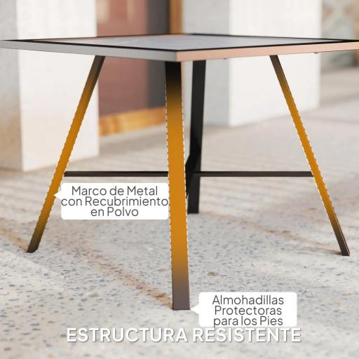 Mesa Auxiliar de Jardín con Encimera de Aspecto Piedra Gris y Estructura Negra 55x55x46 cm Mesita de Exterior Compacta [5]