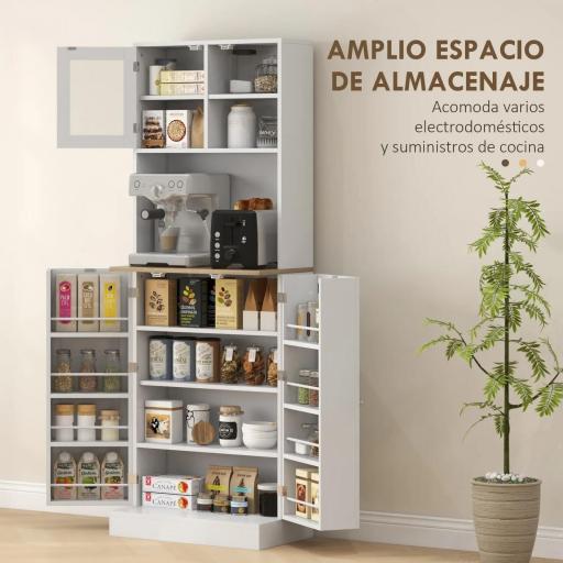 Alacena de Cocina con 3 Puertas Estantes Ajustables y Estantes en la Puerta para Comedor Salón 60x35x169 cm Blanco [4]