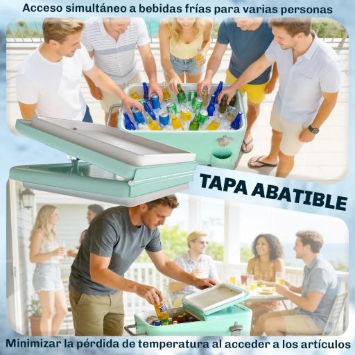 Carro de Bebidas Refrigerado 56L con Ruedas Abrebotellas Recogetapas y Asa para Patio Fiesta 75x35x78 cm Verde Claro [5]