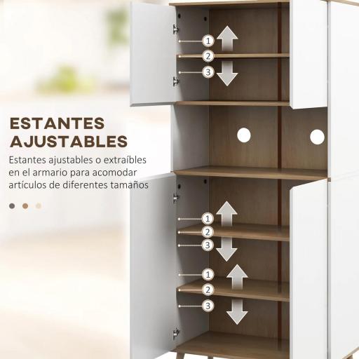 Alacena de Cocina con 4 Puertas Encimera para Microondas Estantes Ajustables Orificio de Cable y Patas de Madera Blanco [4]