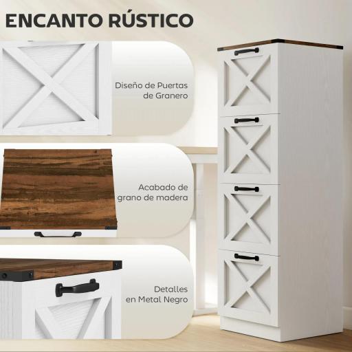 Cajonera Escritorio con 4 Cajones Soporte para Impresora con Riel Colgante para A4 y Carta 40x40x131 cm Blanco [2]