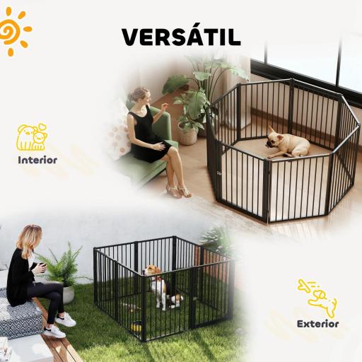 Parque para Perros de 8 Paneles 60x76 cm Corralito para Perros Pequeños y Medianos para Interior y Exterior Negro [2]