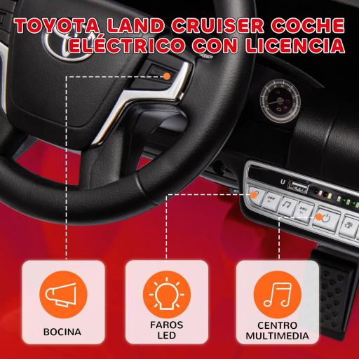 Coche Eléctrico para Niños de +3 Años Toyota LAND CRUISER con Batería 12V Mando a Distancia y Música MP3 Rojo [2]