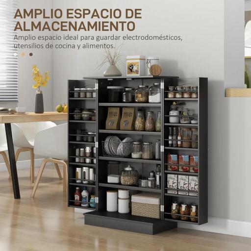Armario Despensa Cocina con 2 Puertas y 16 Estantes Alacena Moderna con Estantes Ajustables 60x30x104cm Negro [2]