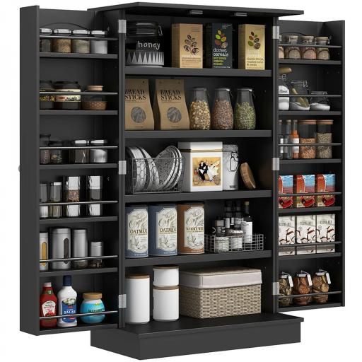 Armario Despensa Cocina con 2 Puertas y 16 Estantes Alacena Moderna con Estantes Ajustables 60x30x104cm Negro [8]