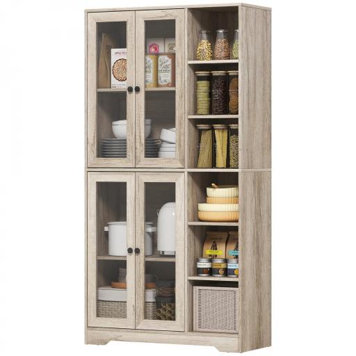 Alacena de Cocina con Vitrinas con 4 Puertas Cierre Suave y Estantes Ajustables, 90x35x172 cm Gris Claro [8]