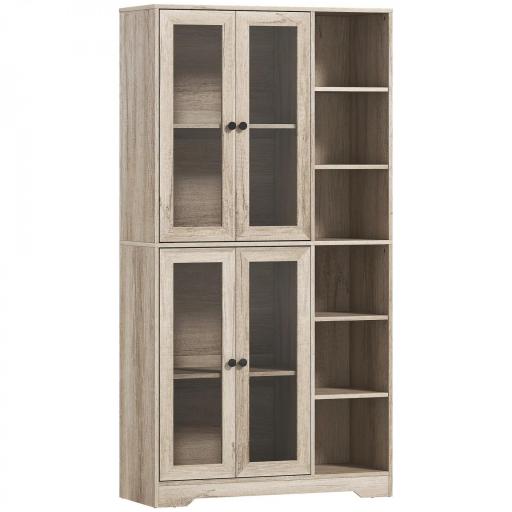 Alacena de Cocina con Vitrinas con 4 Puertas Cierre Suave y Estantes Ajustables, 90x35x172 cm Gris Claro [7]