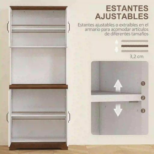 Alacena de Cocina Mueble Auxiliar con 2 Puertas de Vidrio y Baldas Ajustables 72x40x178 cm Blanco [2]