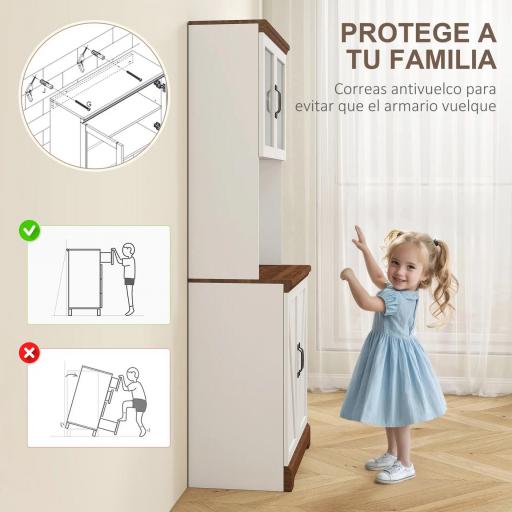 Alacena de Cocina Mueble Auxiliar con 2 Puertas de Vidrio y Baldas Ajustables 72x40x178 cm Blanco [6]