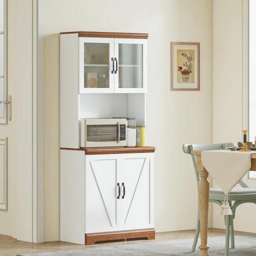 Alacena de Cocina Mueble Auxiliar con 2 Puertas de Vidrio y Baldas Ajustables 72x40x178 cm Blanco [7]