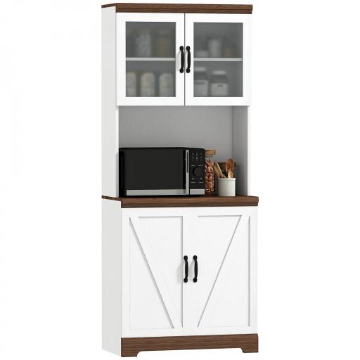 Alacena de Cocina Mueble Auxiliar con 2 Puertas de Vidrio y Baldas Ajustables 72x40x178 cm Blanco [9]
