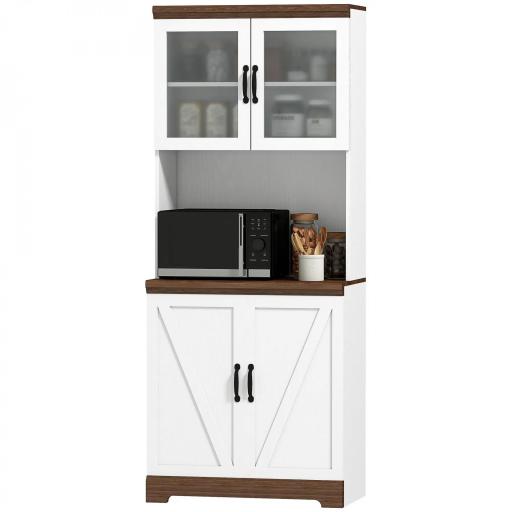 Alacena de Cocina Mueble Auxiliar con 2 Puertas de Vidrio y Baldas Ajustables 72x40x178 cm Blanco [8]