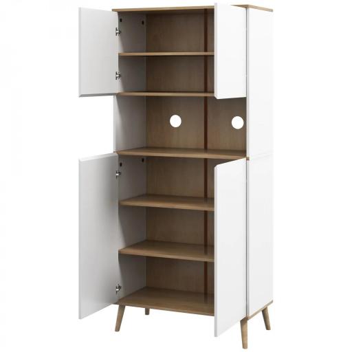 Alacena de Cocina con 4 Puertas Encimera para Microondas Estantes Ajustables Orificio de Cable y Patas de Madera Blanco [9]