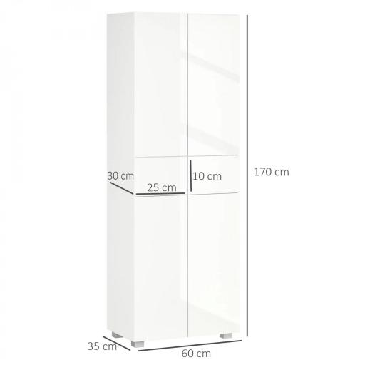 Aparador Alacena de Cocina Mueble Auxiliar con 4 Puertas 2 Cajones y Estantes Ajustables 60x35x170 cm Blanco [1]