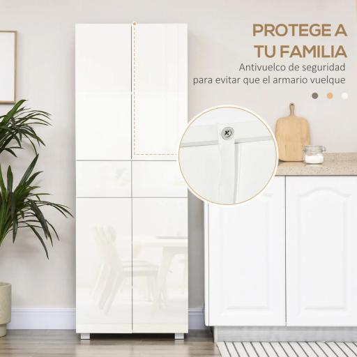Aparador Alacena de Cocina Mueble Auxiliar con 4 Puertas 2 Cajones y Estantes Ajustables 60x35x170 cm Blanco [4]