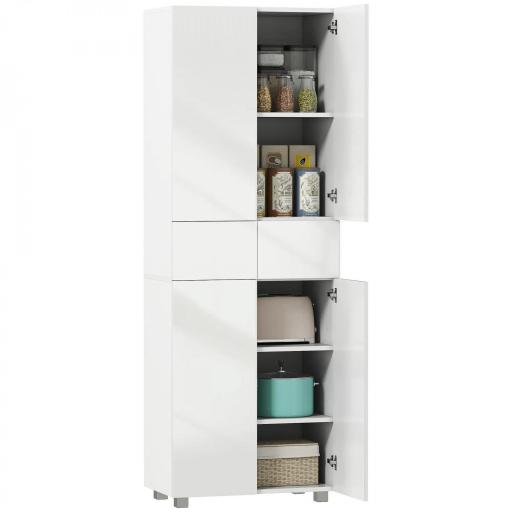Aparador Alacena de Cocina Mueble Auxiliar con 4 Puertas 2 Cajones y Estantes Ajustables 60x35x170 cm Blanco [8]