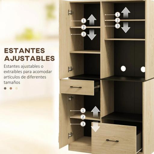 Armario de Cocina con 2 Cajones 2 Armarios 4 Estantes Abiertos Estilo Moderno 90x40x170 cm Roble y Negro [3]