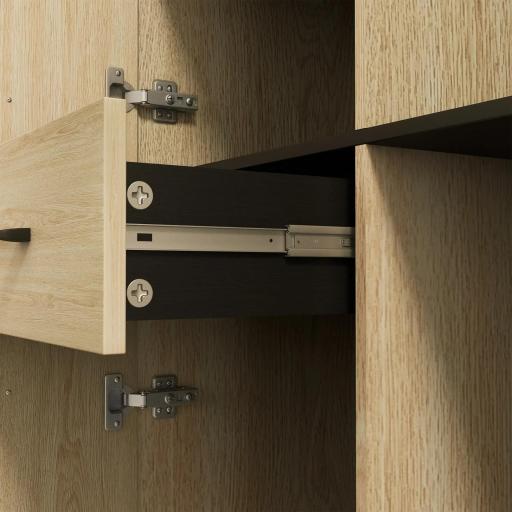 Armario de Cocina con 2 Cajones 2 Armarios 4 Estantes Abiertos Estilo Moderno 90x40x170 cm Roble y Negro [6]