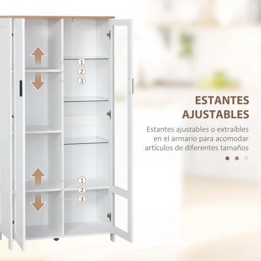 Alacena de Cocina Mueble Auxiliar de Cocina con Puerta de Vidrio y Estantes Ajustables para Comedor 76x36x160 cm Blanco [3]