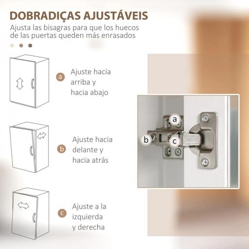 Alacena de Cocina Mueble Auxiliar de Cocina con Puerta de Vidrio y Estantes Ajustables para Comedor 76x36x160 cm Blanco [4]