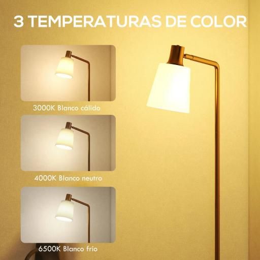Lámpara de Pie LED Regulable con 3 Temperaturas de Color 3000K-6500K Pantalla Giratoria Bombilla E27 Blanco y Dorado [3]